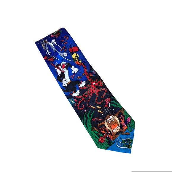 Vintage 1993 Looney Tunes Mania Underwater Mens Tie Necktie Bugs Taz Tweety Bird - Picture 1 of 10